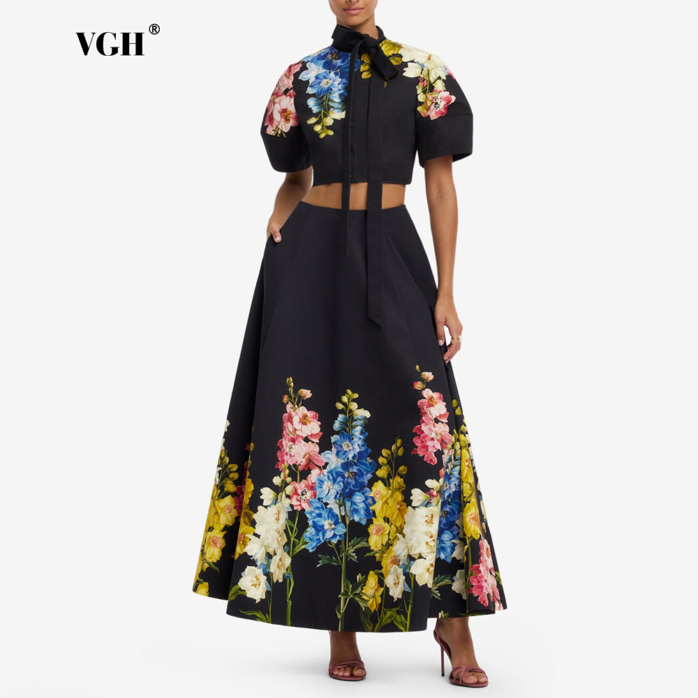 Midi Skirt Floral - VGH Elegant Floral Printed Two Piece