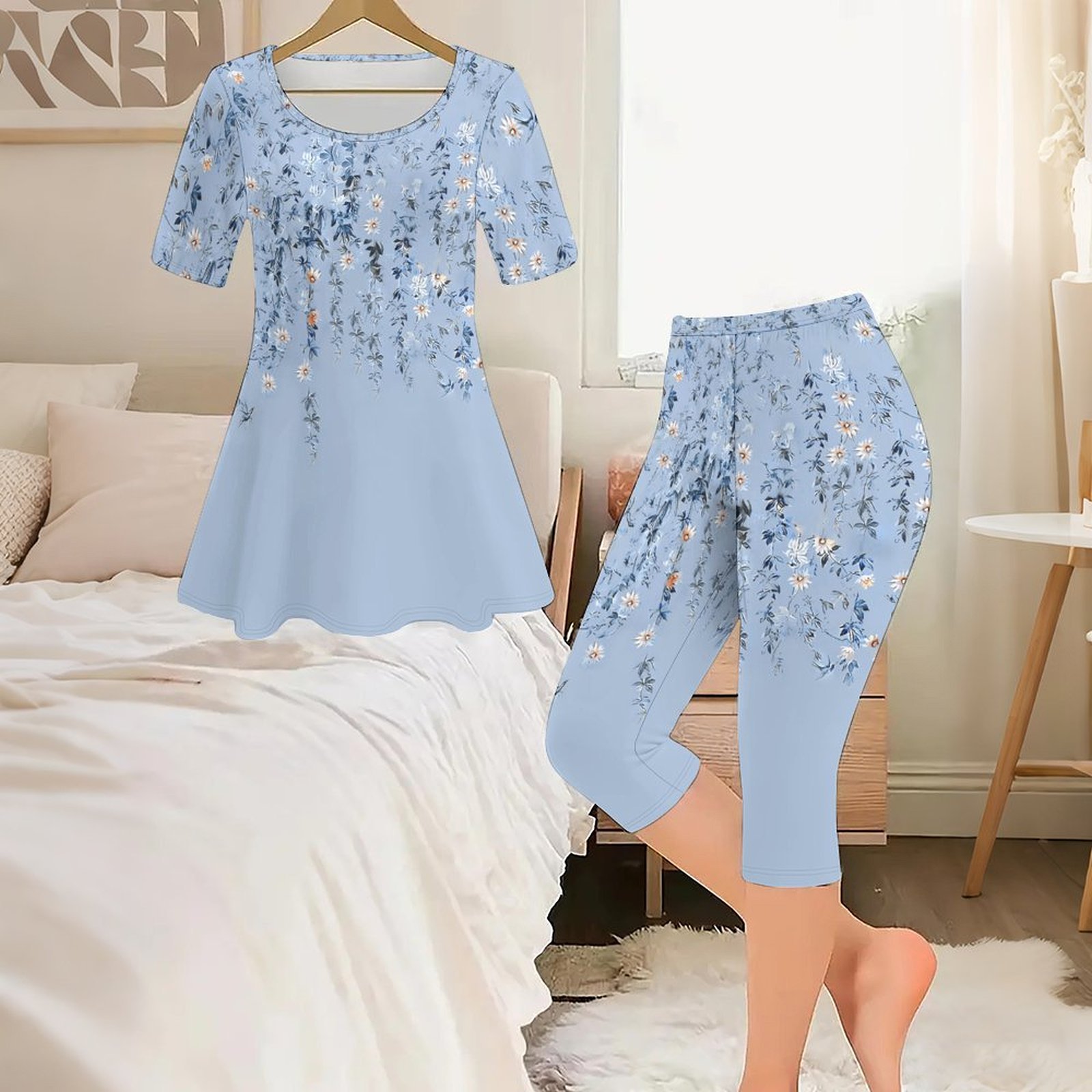 2pcs Vintage Print Two Piece S - огляд і ціна Romper Floral Print