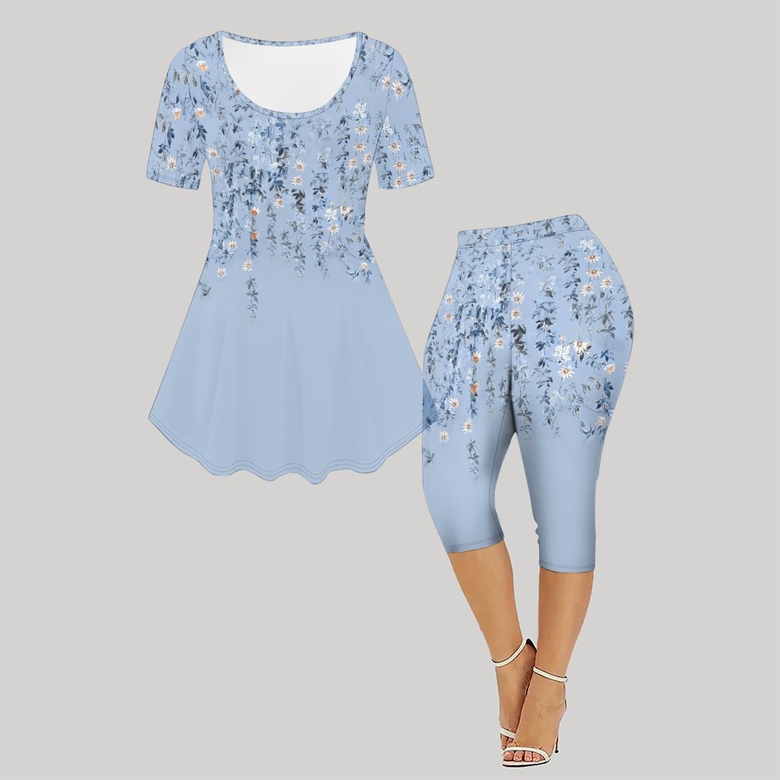 2pcs Vintage Print Two Piece S - огляд і ціна Romper Floral Print