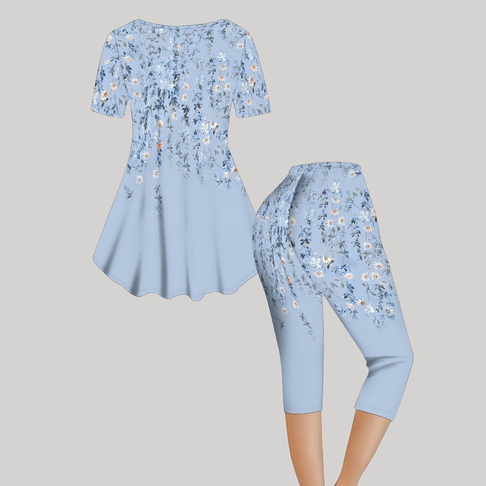 2pcs Vintage Print Two Piece S - огляд і ціна Romper Floral Print