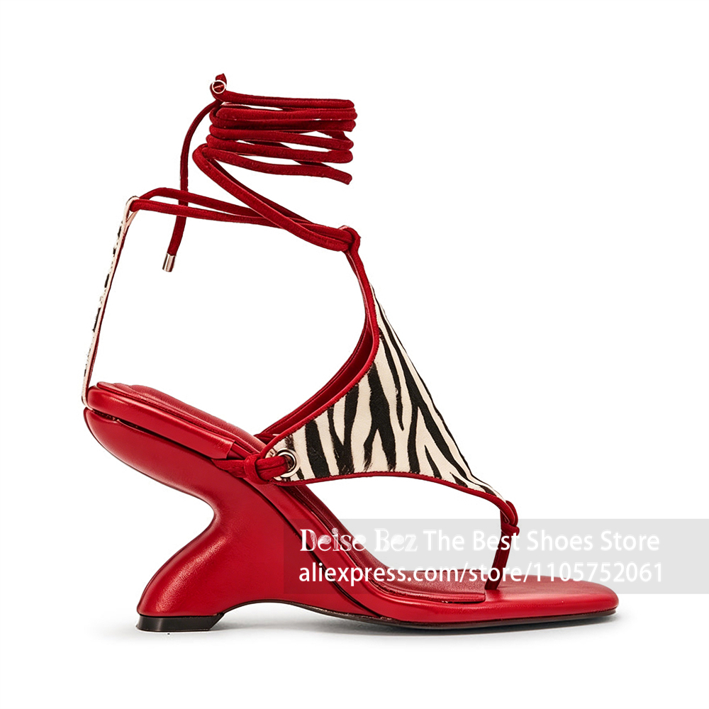 Zebra Print Lace up Sculptural - огляд і ціна Sandal Strappy Heeled