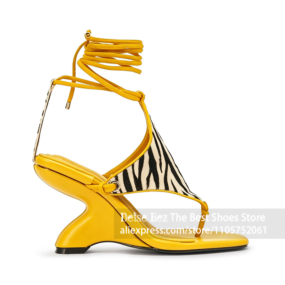 Zebra Print Lace up Sculptural - огляд і ціна Sandal Strappy Heeled